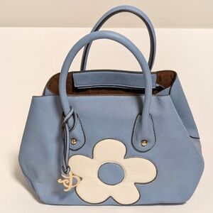 Amy and Joey Baby Blue Large Floral Design Tote Purse With Long Strap.